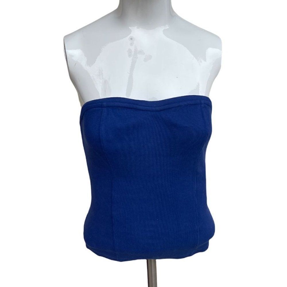 Anthropologie Cropped Top Sz XS Stretchy Elastic Support Blue NWT